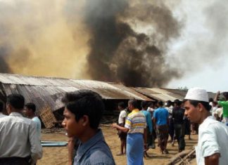 Satellite data accessed by a rights body shows widespread fires burning in at least 10 areas in Myanmar’s Rakhine state