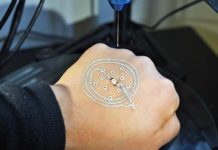 3-D print electronics and cells printed directly on skin