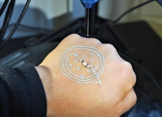 3-D print electronics and cells printed directly on skin