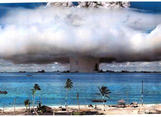 Nuclear explosions in Marshall Islands have transformed the islands in a dome-shaped radioactive dump