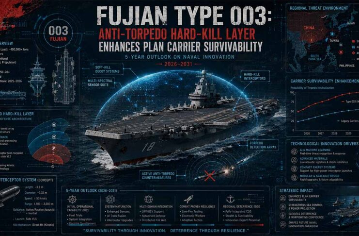 Fujian Type 003: Anti-Torpedo Hard-Kill Layer Enhances PLAN Carrier Survivability — 5-Year Outlook on Naval Innovation